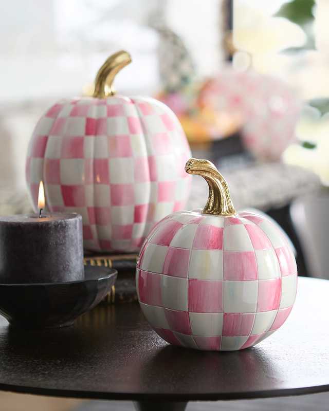 Bubblegum Pink Check Mini Pumpkin